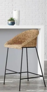 Natural Woven Hyacinth Bar Stool with Low Back