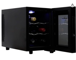 Koolatron 6 Bottle Wine Cooler, Black, Thermoelectric Wine Fridge, 0.65 cu. ft. (16L), Freestanding Wine Cellar, Red, White and Sparkling Wine Storage for Small Kitchen, Apartment, Condo, RV