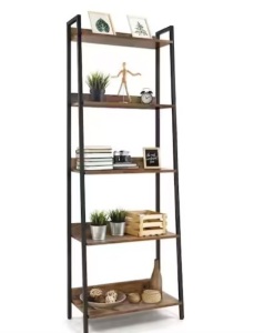 67 in. Rustic Oak Bookcase Shelf Organizer, 24 in. W 5 Tier Ladder Bookshelf for Home Office, Living Room and Kitchen