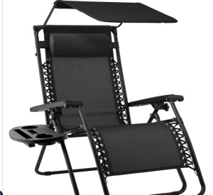 Folding Zero Gravity Recliner Patio Lounge Chair w/ Canopy, Side Tray