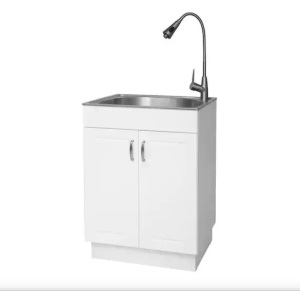 All-in-One 24.2 in. x 21.3 in. x 33.8 in. Stainless Steel Laundry Sink with Faucet and Storage Cabinet