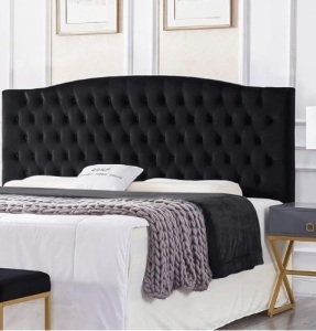 24KF Velvet Upholstered Tufted Button King Headboard and Comfortable Fashional Padded King/California King Size headboard- Black