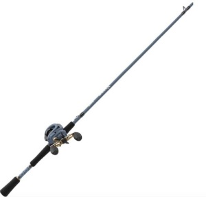 Quantum Smoke X Baitcast Reel and Fishing Rod Combo, 1-Piece Fishing Pole with Split-Grip EVA Rod Handle, Right-Hand Retrieve, Blue