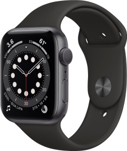 Apple Watch Series 6 (GPS) 44mm Space Gray Aluminum Case with Black Sport Band - New/Unopened 