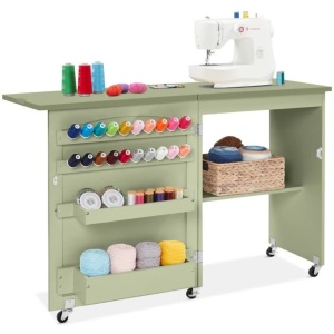 Folding Sewing Table Multipurpose Craft Station & Side Table w/ Wheels 46"(L) x 14.75"(W) x 30.5"(H)