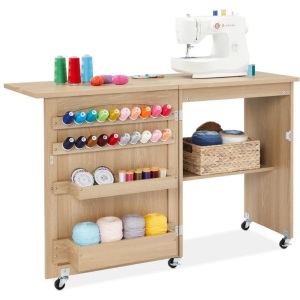 Folding Sewing Table Multipurpose Craft Station & Side Table w/ Wheels 46"(L) x 14.75"(W) x 30.5"(H)