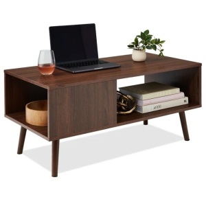 Wooden Mid-Century Modern Coffee Accent Table w/ Open Storage Shelf 39.25"(L) x 19.75"(W) x 17.5"(H)