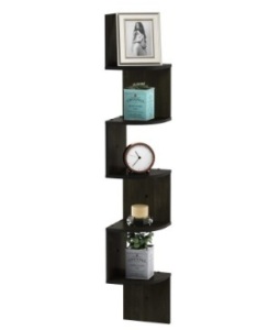 Furinno Rossi Wall Mount Floating Corner Shelf, 5-Tier Radial, Espresso