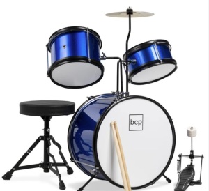 Kids Beginner 3-Piece Drum, Musical Instrument Set w/ Sticks, Stool, Pedal