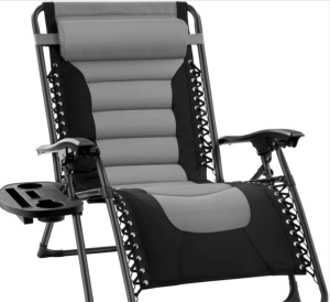 Oversized Padded Zero Gravity Chair, Folding Recliner w/ Headrest, Side Tray