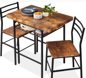 3-Piece Modern Square Dining Set w/ Storage Rack