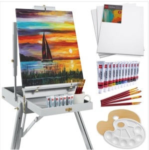 Portable Wooden French Easel w/ 32pc Beginners Kit $159.99