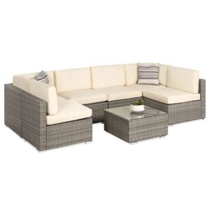 7-Piece Modular Wicker Sectional Conversation Set w/ 2 Pillows, Cover - Black Cushions in B Box 
