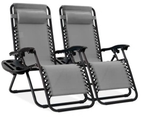 Set of 2 Adjustable Zero Gravity Patio Chair Recliners w/ Cup Holders