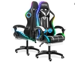 Gaming Chair with Bluetooth Speakers and RGB Led Lights Ergonomic Computer Gaming Chair with Massage Lumbar Support and Footrest High Back Video Game Chair White and Black $229.99 