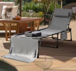 Veikous Chaise Lounge Chair for Tanning with Face Hole, Pillow and Side Pocket, Dark Gray 