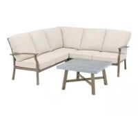 Hampton Bay Beachside Rope Look Wicker Outdoor Patio Sectional Sofa Seating Set with CushionGuard Almond Cushions&nbsp;