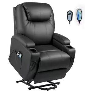 Black Leather Standard (No Motion) Recliner with Power Lift 