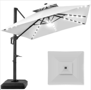 2-Tier Square LED Cantilever Offset Umbrella w/ 360 Rotation, Base - 10x10ft $679.99