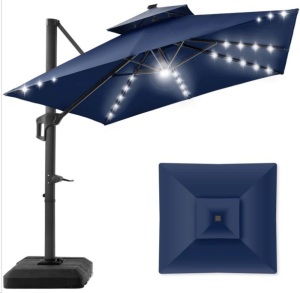 2-Tier Square LED Cantilever Offset Umbrella w/ 360 Rotation, Base - 10x10ft $679.99