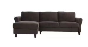 Lifestyle Solutions Wesley Coffee Microfiber 3-Seater L-Shaped Left-Facing Sectional Sofa with Rolled Arms