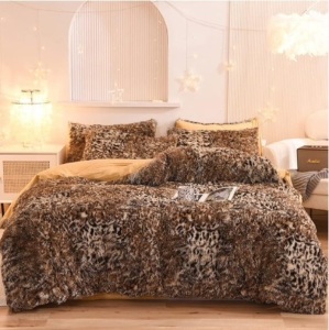 Mengersi Leopard Print Duvet Cover Set Shaggy Fluffy Duvet Cover Set queen size