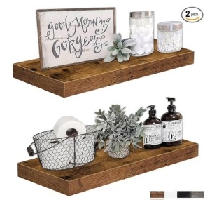 Shelves 24 inches Long Floating Shelf for Wall 24 x 9 inch Set of 2, Rustic Brown 