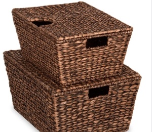 Set of 2 XL Woven Water Hyacinth Storage Baskets