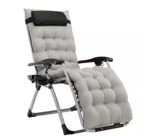Metal Outdoor Recliner with Gray Cushions&nbsp;