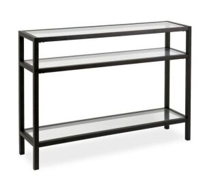 Meyer&Cross Sivil 42 in. Blackened Bronze Standard Rectangle Glass Console Table with Storage 