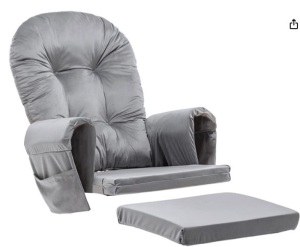 Glider Rocker Replacement Cushions with Storage Velvet Washable Non Slip for Glider Rocking Chair, 5PCS, Light Grey
