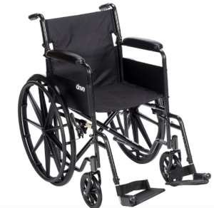 Silver Sport 1 Folding Transport Wheelchair with Full Arms and Removable Swing-Away Footrest, Black