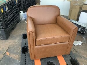 Madison Park Cedar Brown Faux Leather Armchair - Damage to Leather & Impact Damage on Back Bottom 