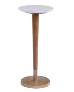 Carver Genuine White Marble Top Accent Table with Solid Wood and Metal Base 