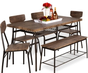 6-Piece Modern Dining Set w/ Storage Racks, Table, Bench, 4 Chairs - 55in-missing hardware