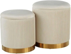 YYW HOME Ottoman with Storage - White Velvet Ottoman for Living Room, Velvet Storage Ottoman for Kids Room,Gold Ottoman with Storage, Vanity Chair for Bedroom,Set of 2 Velvet Ottoman (White)