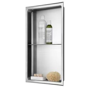 AKDY 12 in. W x 24 in. H x 4 in. D Stainless Steel Double Shelf Bathroom Shower Wall Niche in Brushed Stainless Steel 