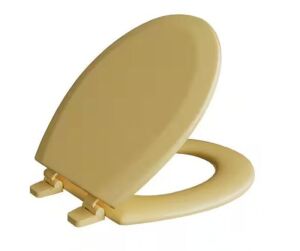 Deluxe Molded Wood Round Closed Front Toilet Seat with Cover and Adjustable Hinge in Harvest Gold 