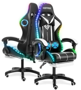 Gaming Chair with Bluetooth Speakers and RGB Led Lights Ergonomic Computer Gaming Chair with Massage Lumbar Support and Footrest High Back Video Game Chair