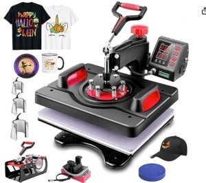 Heat Press 8 in 1, Pro Heat Transfer Machine 12"X15", Digital 360° Swing Away Tshirt Press Machine Combo, t Shirt Maker Printing Sublimation Heat Press Machine for T-Shirts Hat/Cap Mug Plate