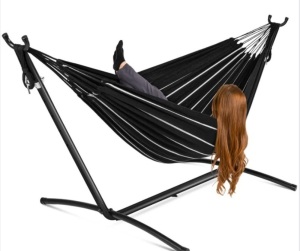 2-Person Brazilian-Style Double Hammock w/ Carrying Bag and Steel Stand