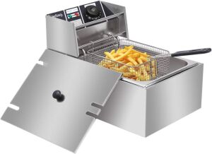 6.3QT Stainless Steel Single Cylinder Electric Deep Fryer 2500W Max 110V