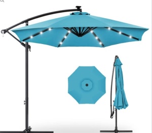 Solar LED Offset Hanging Patio Umbrella w/ Crank Tilt Adjustment - 10ft