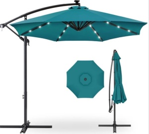 Solar LED Offset Hanging Patio Umbrella w/ Crank Tilt Adjustment - 10ft