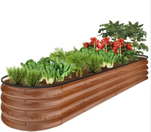 Outdoor Metal Raised Oval Garden Bed for Vegetables, Flowers - 8x2x1ft