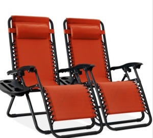 Set of 2 Adjustable Zero Gravity Patio Chair Recliners w/ Cup Holders