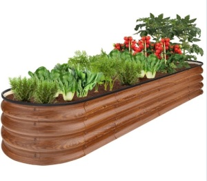 Outdoor Metal Raised Oval Garden Bed for Vegetables, Flowers - 8x2x1ft