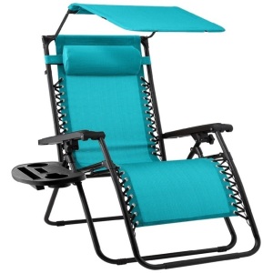 Folding Zero Gravity Recliner Patio Lounge Chair w/ Canopy, Side Tray