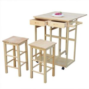 Folding Dining Cart Kitchen Trolley  with 2 Stools 