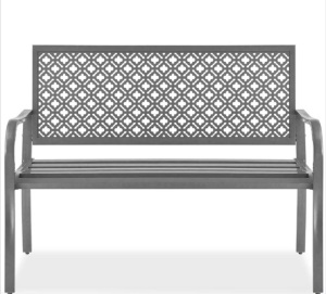 Indoor Outdoor Steel Bench w/ Geometric Backrest, Foot Levelers